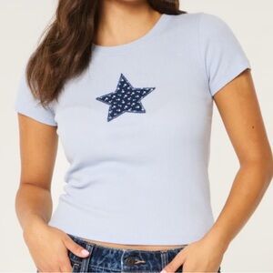 Hollister Short Sleeve Star Patch Motif Top